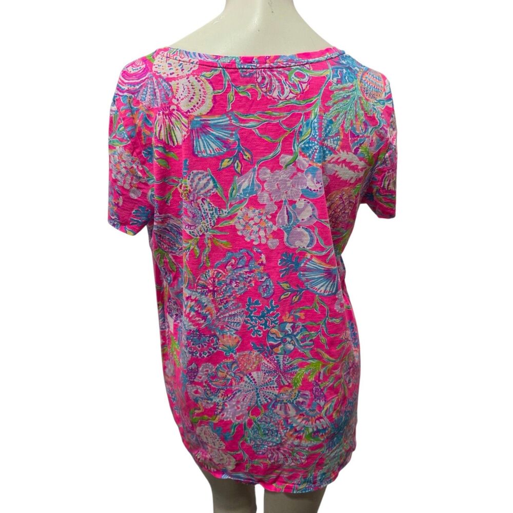 Lilly Pulitzer Pink Seashell Coral Print Tee Shirt Coastal Women’s Large - Picture 3 of 4